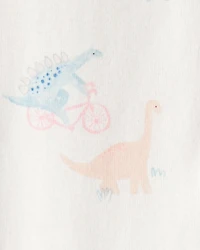 Baby Girl Dinosaur Print 100% Cotton Long-Sleeve 2-Way Zip 1-Piece Pajamas - White