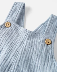Toddler Organic Cotton Gauze Shortalls in Seal Blue