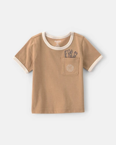 Baby Boy Tools Embroidered Pocket Graphic Tee - Tan