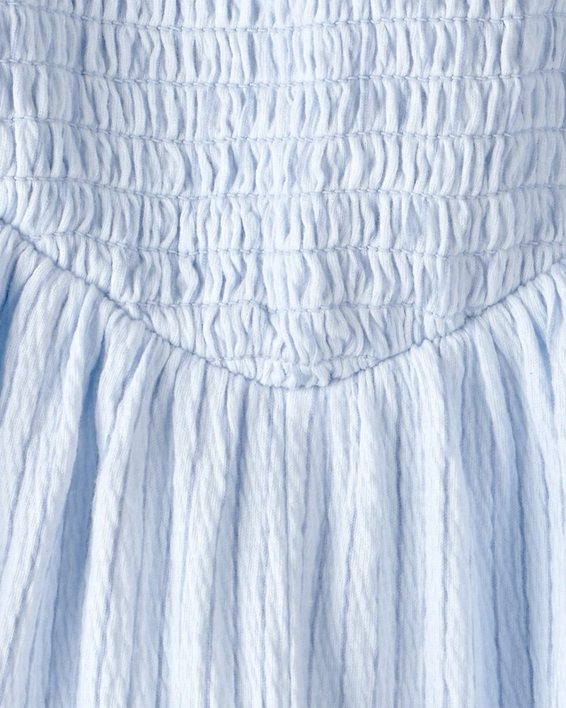 Girls Striped Smocked Romper - Blue