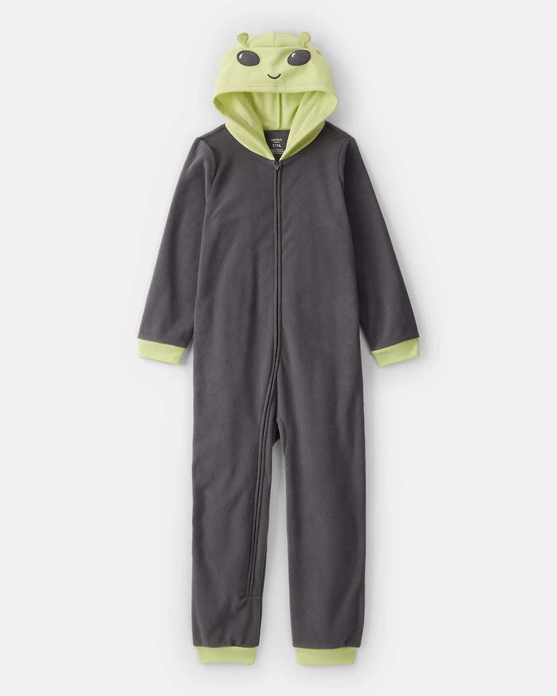Boys Alien Fleece Hooded Zip-Up 1-Piece Pajama Jumpsuit - Grey