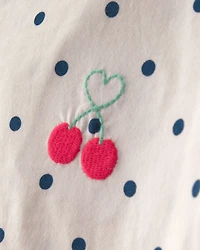 Girls 2-Piece Cherry Polka Dots Tee & Pant Set - Blue/Ivory