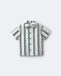 Toddler Boy Button-Down Short-Sleeve Shirt in Stripes - Light Blue/Sage