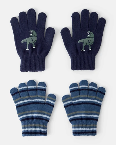 Boys 2-Pack Dinosaur Winter Gloves - Blue