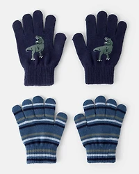 Boys 2-Pack Dinosaur Winter Gloves - Blue
