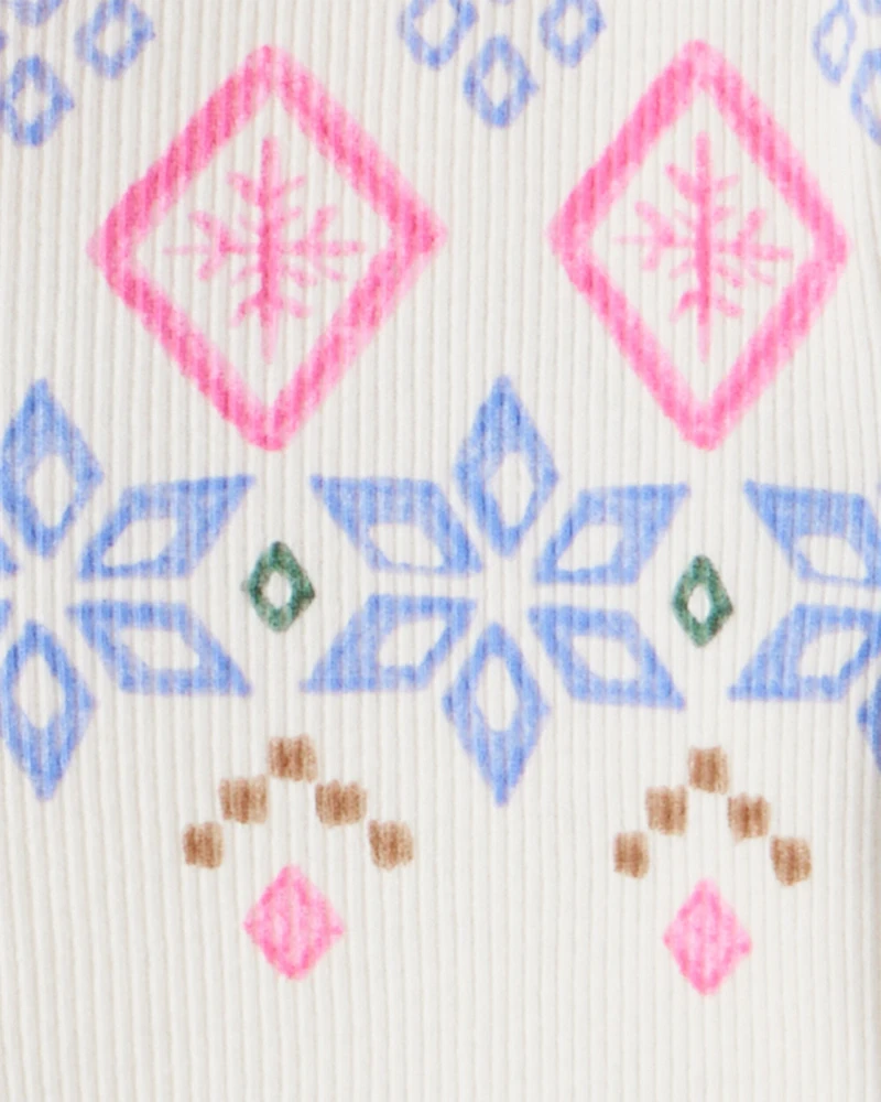 Girls 2-Piece Fair Isle Thermal Henley Top & Plaid Pants Set - Cream/Pink