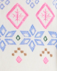 Girls 2-Piece Fair Isle Thermal Henley Top & Plaid Pants Set - Cream/Pink
