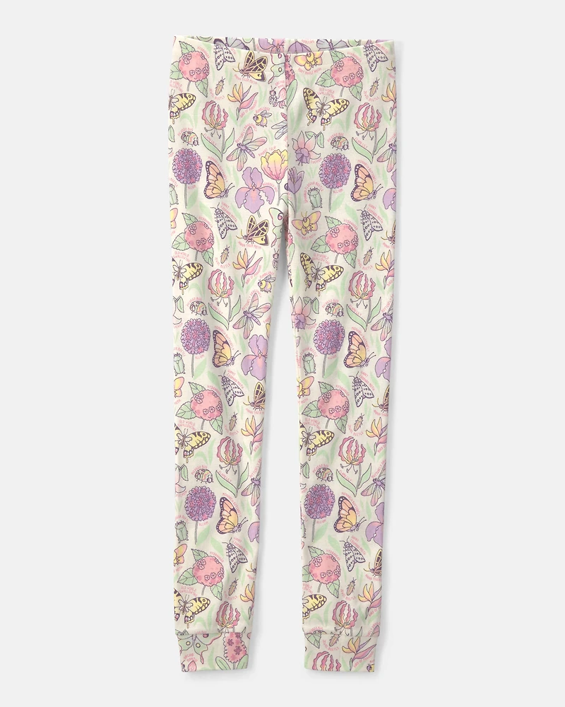 Girls Butterfly 100% Cotton Snug Fit 2-Piece Pajama Set - Cream