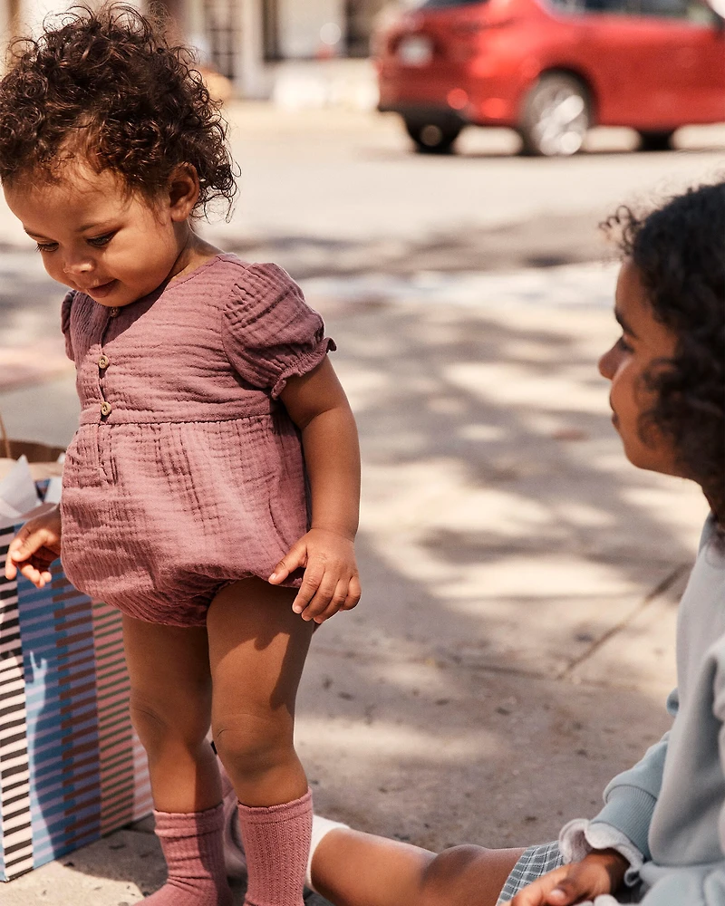 Baby Girl 3-Piece Acorn Print Short-Sleeve Dress Set - Pink