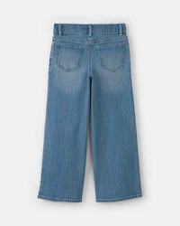 Girls Rainbow Stripe Cropped Wide-Leg Jeans - Medium Wash