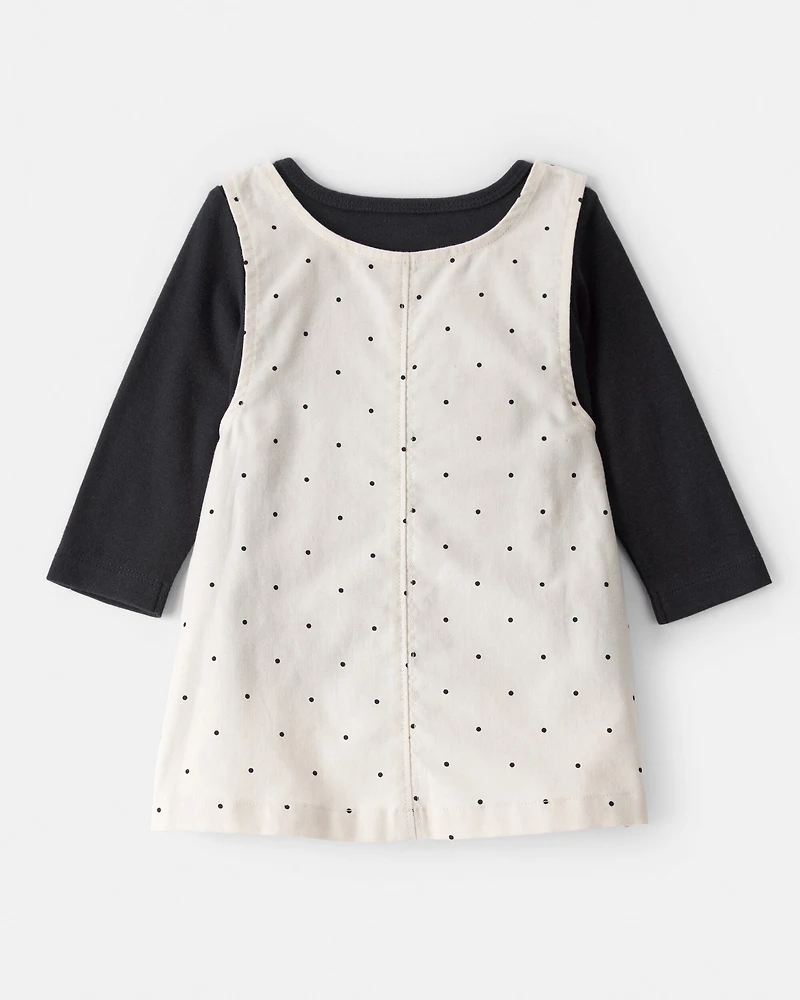 Baby Girl 3-Piece Heart Print Long-Sleeve Dress Set - Ivory/Black