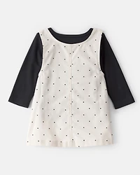 Baby Girl 3-Piece Heart Print Long-Sleeve Dress Set - Ivory/Black