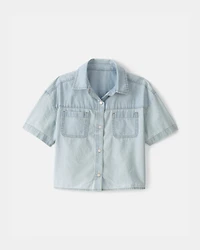 Girls Chambray Short-Sleeve Top - Blue