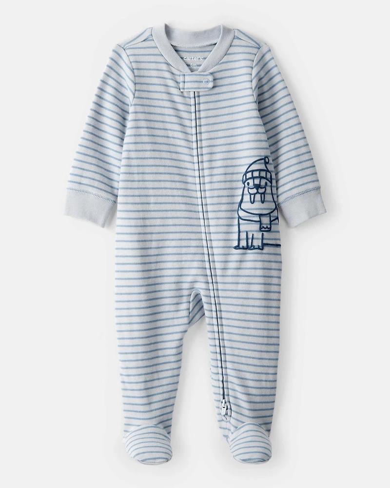 Baby Boy Walrus 100% Cotton Long-Sleeve Snug Fit Sleep & Play Pajamas - Blue
