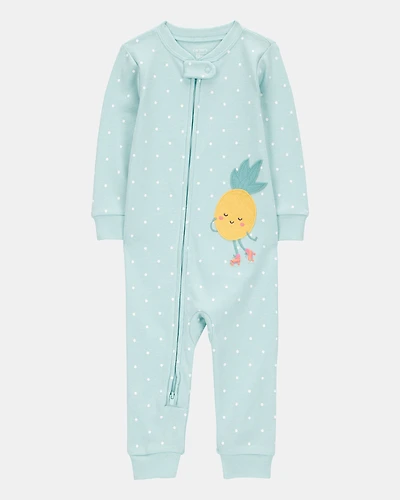 Toddler Girl 1-Piece Pineapple 100% Snug Fit Cotton Footless Pajamas - Green