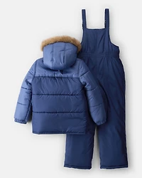 Boys 2-Piece Hooded Snowsuit Jacket & Bib Set - Navy