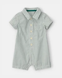Baby Boy Stripe Short-Sleeve Romper - Green/White