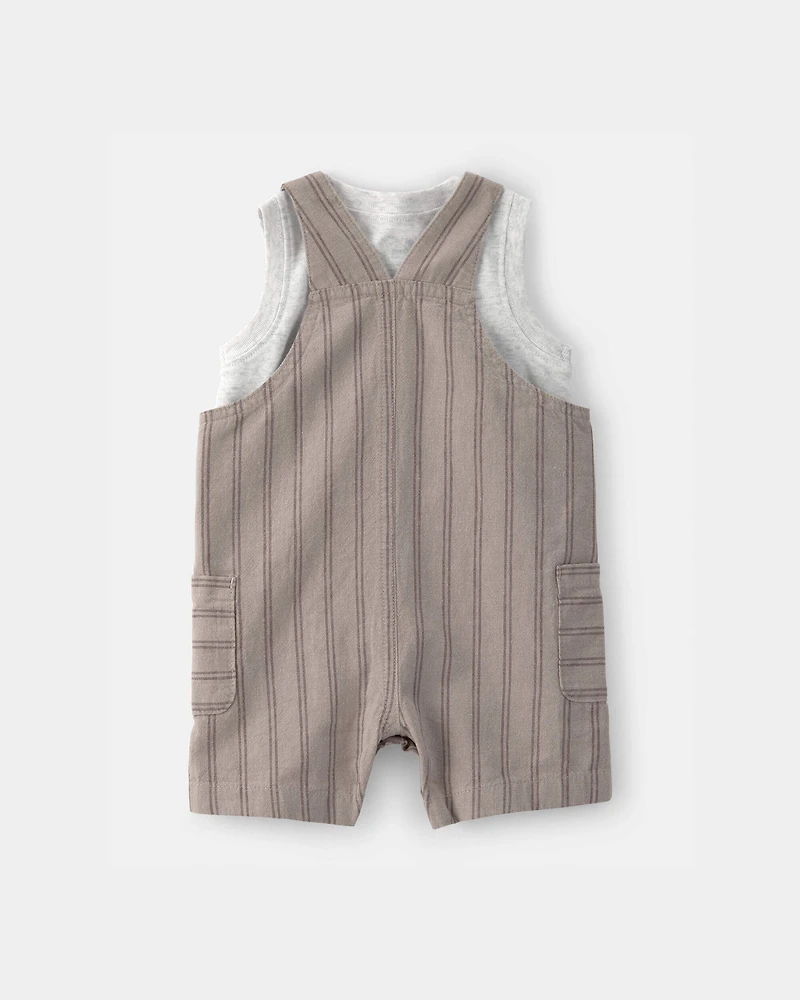Baby Boy 2-Piece Striped Overall Set - Brown