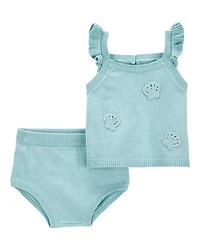 Baby Girl 2-Piece Crochet Sweater Knit Tank & Diaper Cover Set