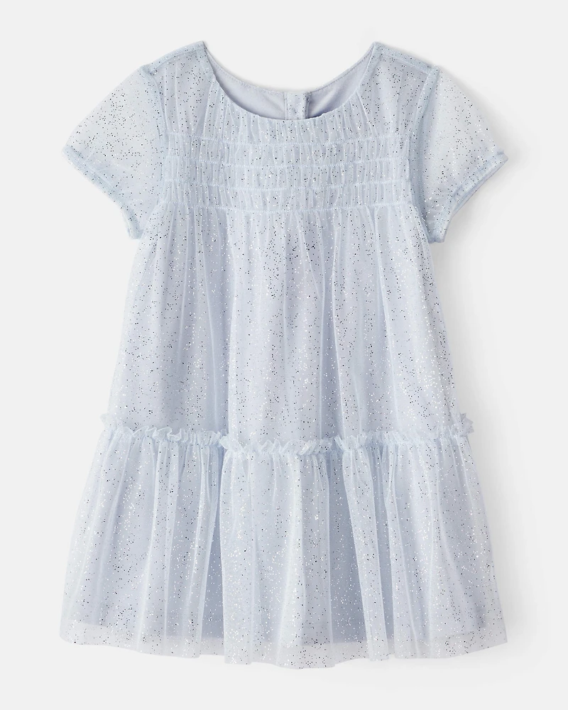 Toddler Girl Short-Sleeve Tulle Occasion Dress - Blue