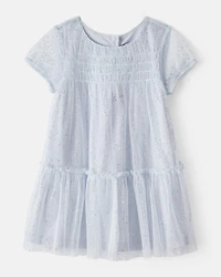 Toddler Girl Short-Sleeve Tulle Occasion Dress - Blue