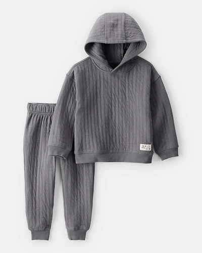 Toddler Boy 2-Piece Ribbed Hoodie & Pant Set - Grey