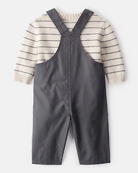 Baby Boy 2-Piece Stripe Sweater & Overall Set - Grey