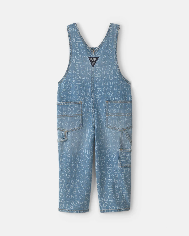 Toddler Alphabet Overalls - Light Wash