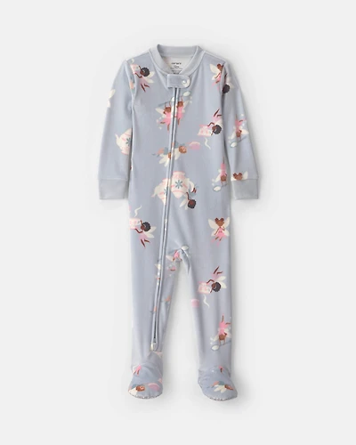 Toddler Girl 1-Piece Fairies DreamPlush Snug Fit Footed Pajama - Blue