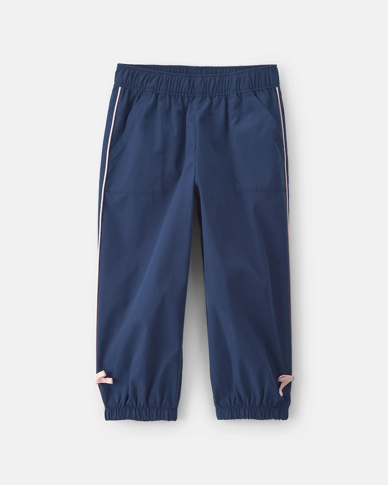 Girls Toddler Girl Bow-Cuff Poplin Joggers - Navy Blue