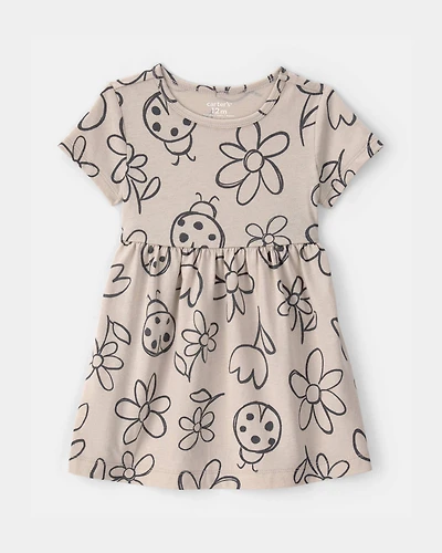 Baby Girl Floral Ladybug Short-Sleeve Dress - Brown