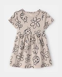 Baby Girl Floral Ladybug Short-Sleeve Dress - Brown