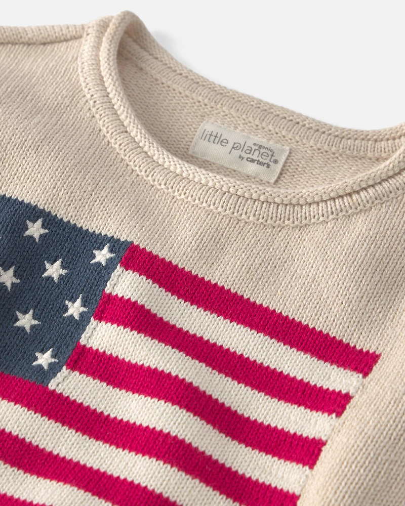 Toddler Organic Cotton American Flag Knit Sweater