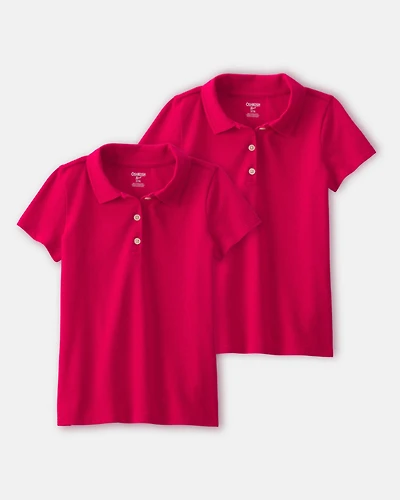 Girls 2-Pack Uniform Piqué Polo Shirts - Red