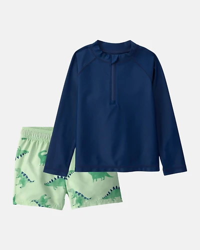 Toddler Boy 2-Piece Dinosaur Rashguard & Swim Trunk Set