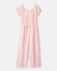 Girls Striped Jumpsuit - Pink/Ivory