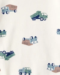 Baby Boy 3-Piece Construction Striped Print Hooded Zip-Up Jacket, Bodysuit & Pant Set - Green