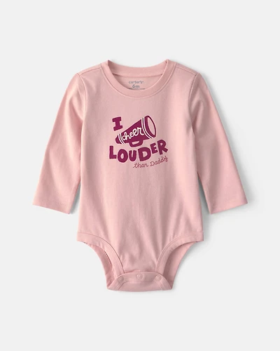 Baby Girl 'I Cheer Louder' Long-Sleeve Graphic Bodysuit - Pink