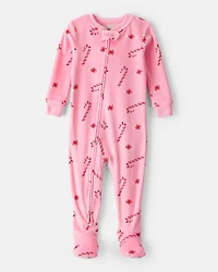 Toddler Girl Peppermint Print DreamPlush Long-Sleeve Snug Fit 1-Piece Pajamas - Pink
