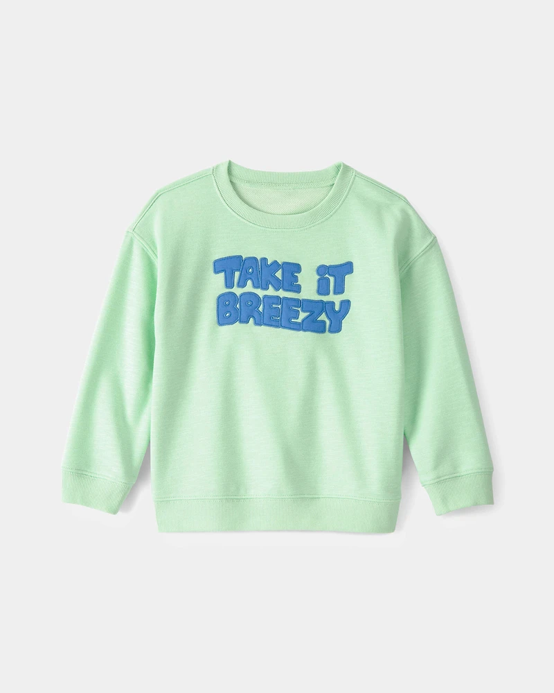 Toddler Boy 2-Piece 'Take It Breezy' French Terry Pullover Sweatshirt & Striped Joggers Set - Green/Blue