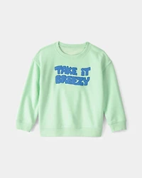 Toddler Boy 2-Piece 'Take It Breezy' French Terry Pullover Sweatshirt & Striped Joggers Set - Green/Blue