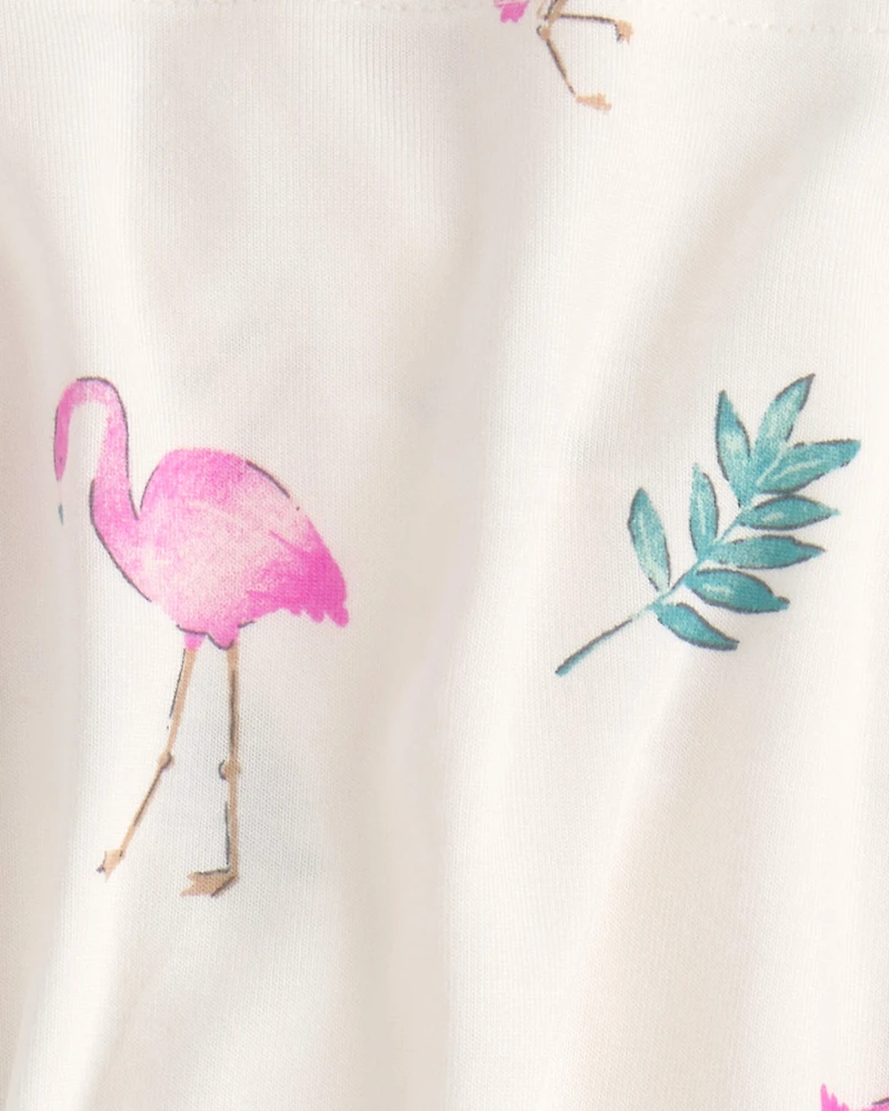 Baby Girl Flamingo PurelySoft Short-Sleeve Bodysuit Dress - Ivory