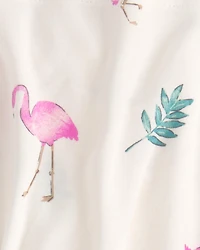 Baby Girl Flamingo PurelySoft Short-Sleeve Bodysuit Dress - Ivory