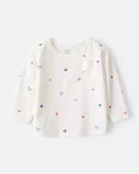 Baby Girl 2-Piece Winter Print Top & Stretch Rib Leggings Set - Cream/Purple