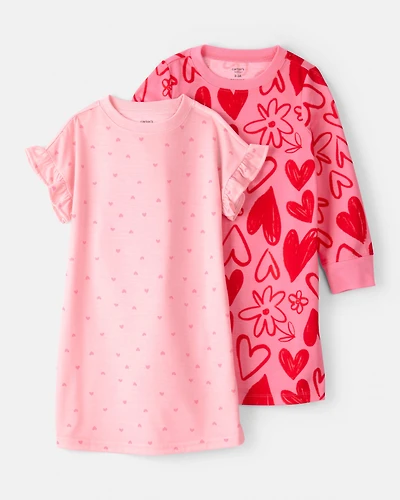 Girls Heart Floral Loose Fit Loose Fit Night Gown - Pink