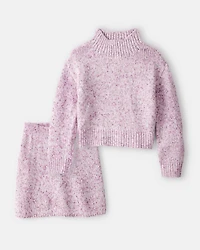 Girls 2-Piece Mock Neck Sweater & Skirt Set - Pink