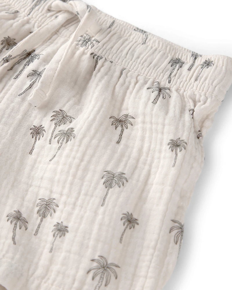 Toddler Boy 2-Piece Organic Cotton Gauze Top & Short Set in Palm Trees