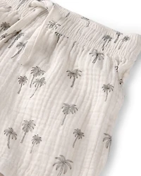 Toddler Boy 2-Piece Organic Cotton Gauze Top & Short Set in Palm Trees
