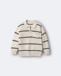 Toddler Boy Striped Quarter-Zip Sweater - Cream/Olive