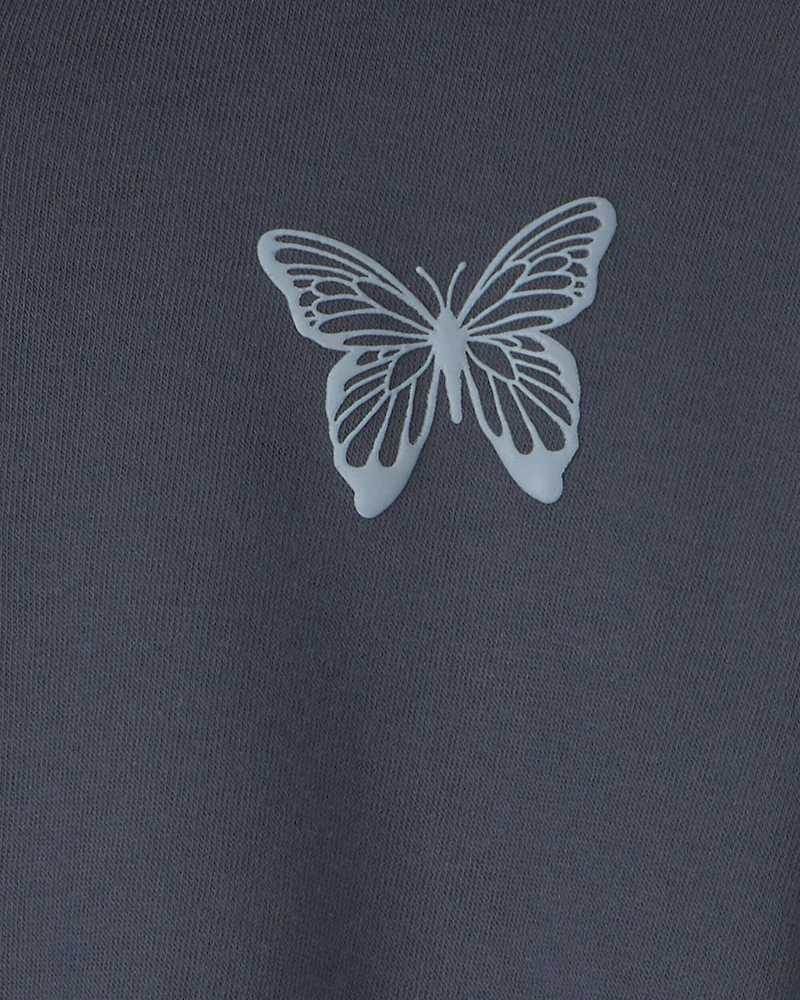 Girls 'Butterfly' Fleece Zip-Up Hoodie - Navy Blue